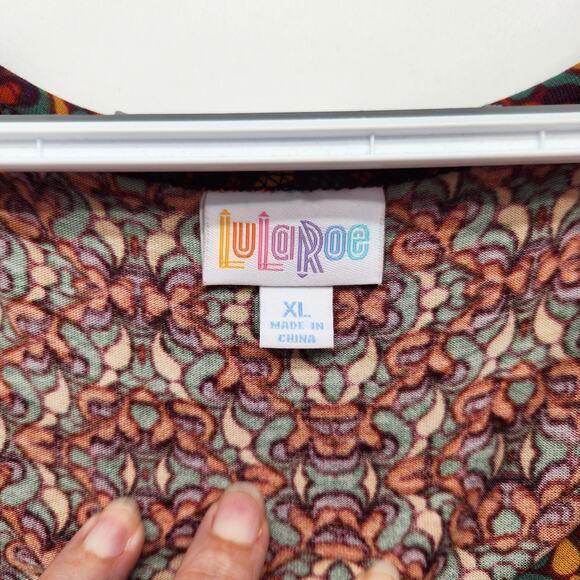 NWT LulaRoe Nicole Rust & Teal Pattern Scoop neck Elbow Length Dress Women's XL - Picture 2 of 9